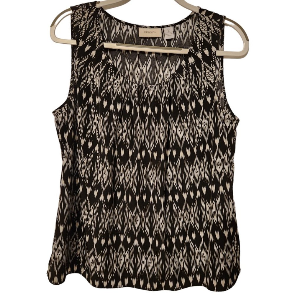 🔥🔥 Chico's Sleeveless Black & White Blouse, Size 2🔥🔥